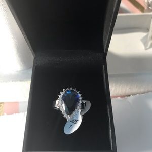 Blue drop zircon silver plated ring